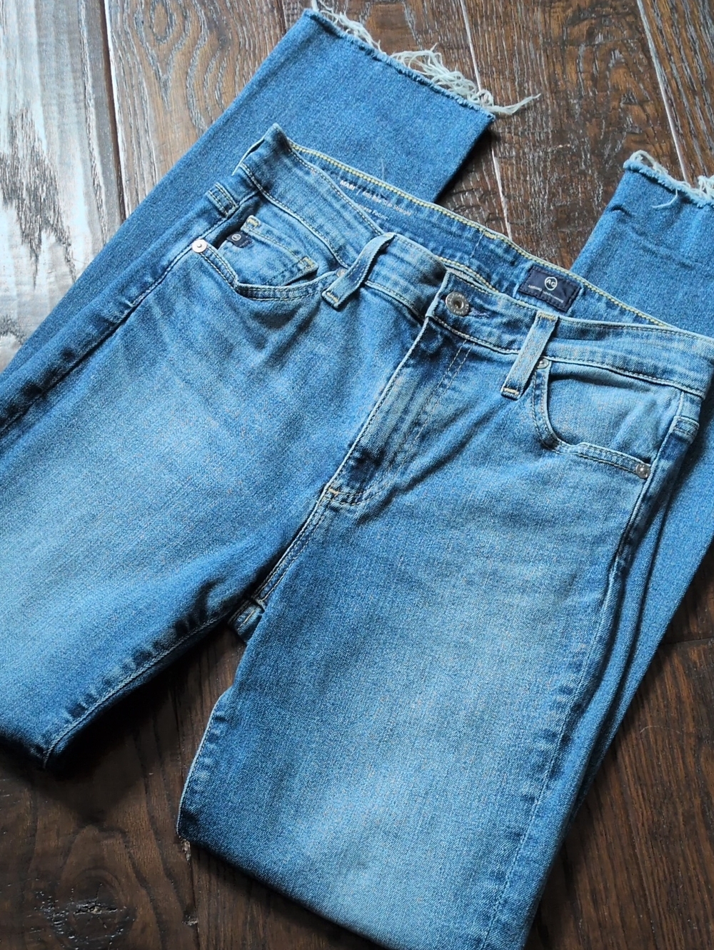 AG I Mari Raw Hem Mid-Rise Slim Straight Leg Crop Denim Jeans, 26